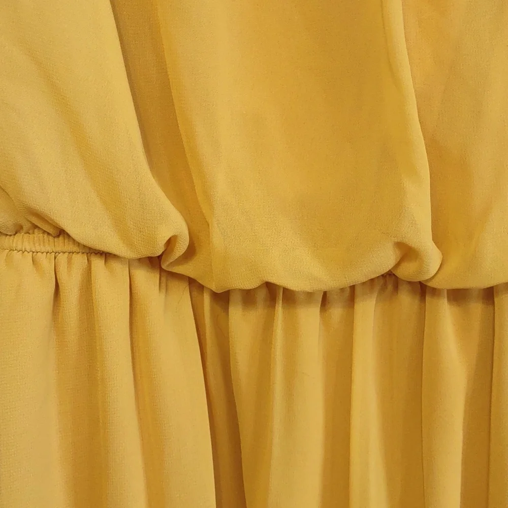 Speechless Women's Dress Sz S Fall Autumn Mustard Yellow sheer sleeves Fit Waist - Picture 5 of 9